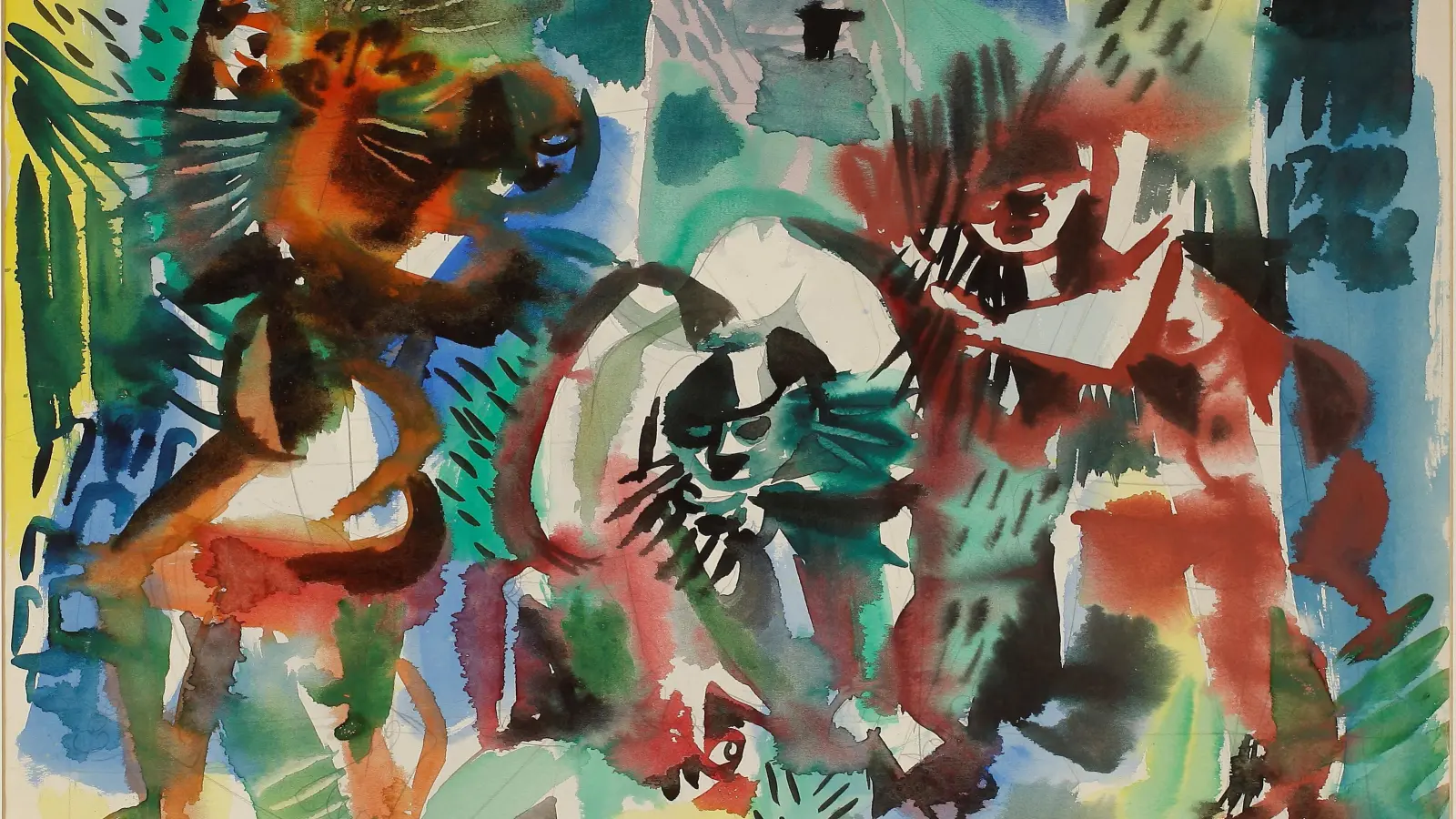 Drei Personen bei der Ernte, 1948, Aquarell, 46,5 x 65,5 cm (Bild: Eduard Bargheer)