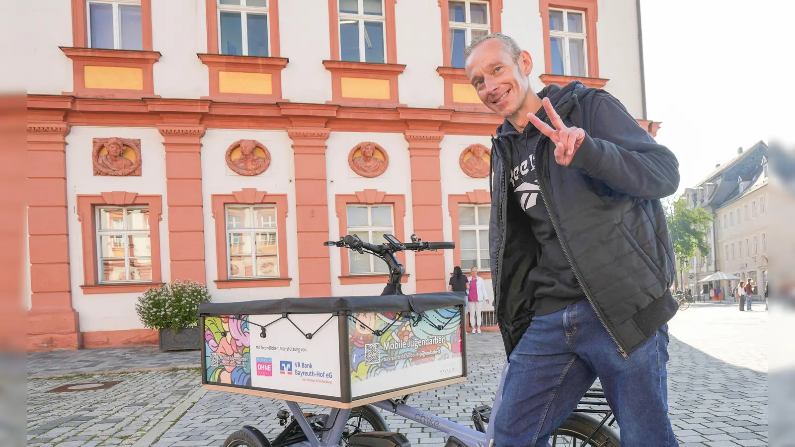 Sven Weiß tourt mit seinem Lastenfahrrad durch Bayreuth.  (Foto: Stadt Bayreuth )