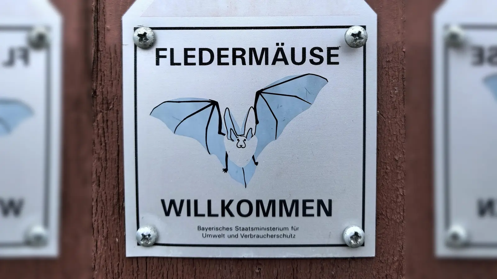 )Am sog. Wochenhaus, der Sommerresidenz der Hufeisenna sen, hängt die Plakette der Aktion „Fledermäuse willkommen“ des Landesamtes für Umwelt aus dem Jahr 2005.  (Foto: Büro MdL F. Dierl )